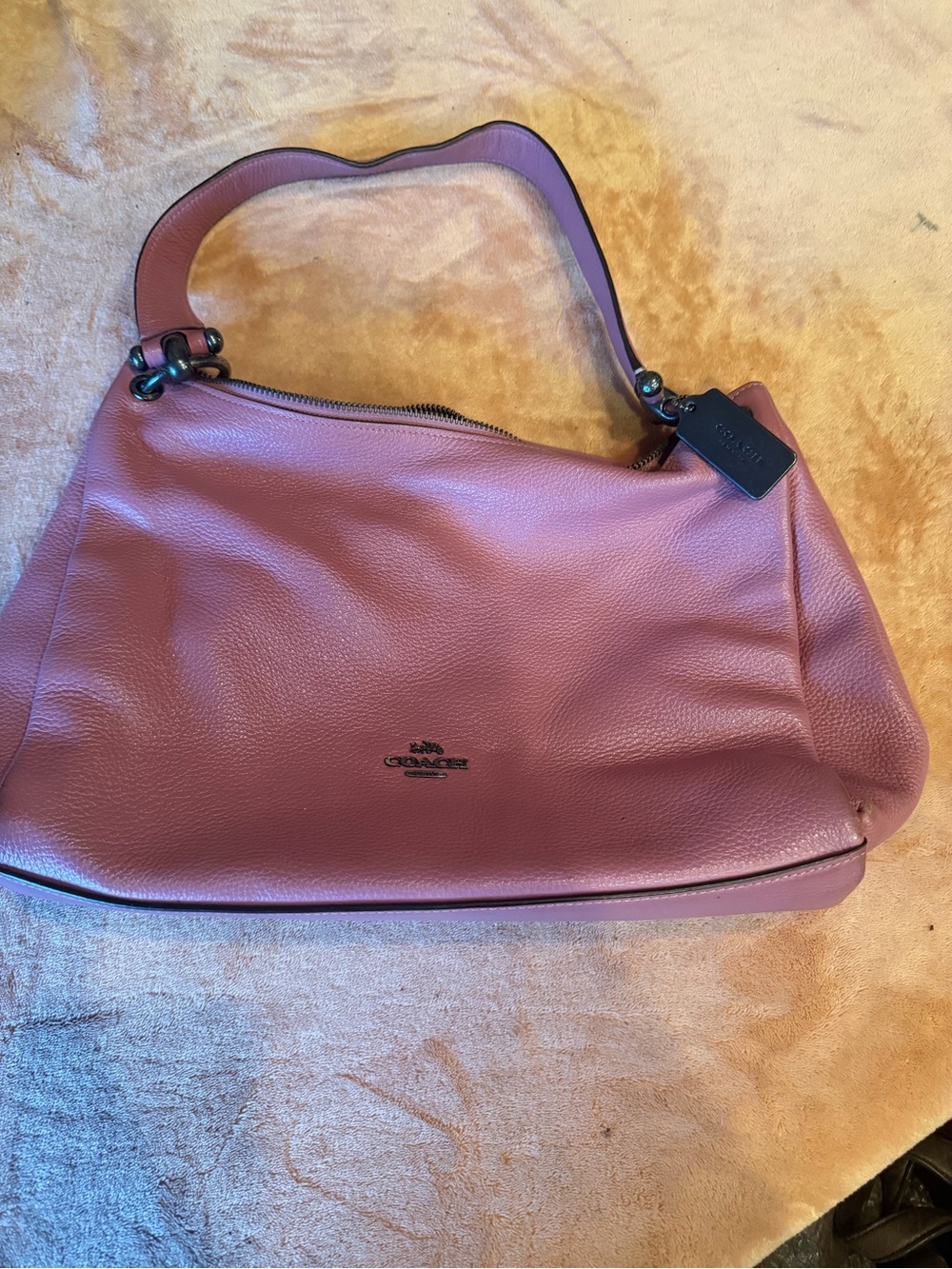 Coach Pebbled Leather Shoulder Bag in Mauve Pink